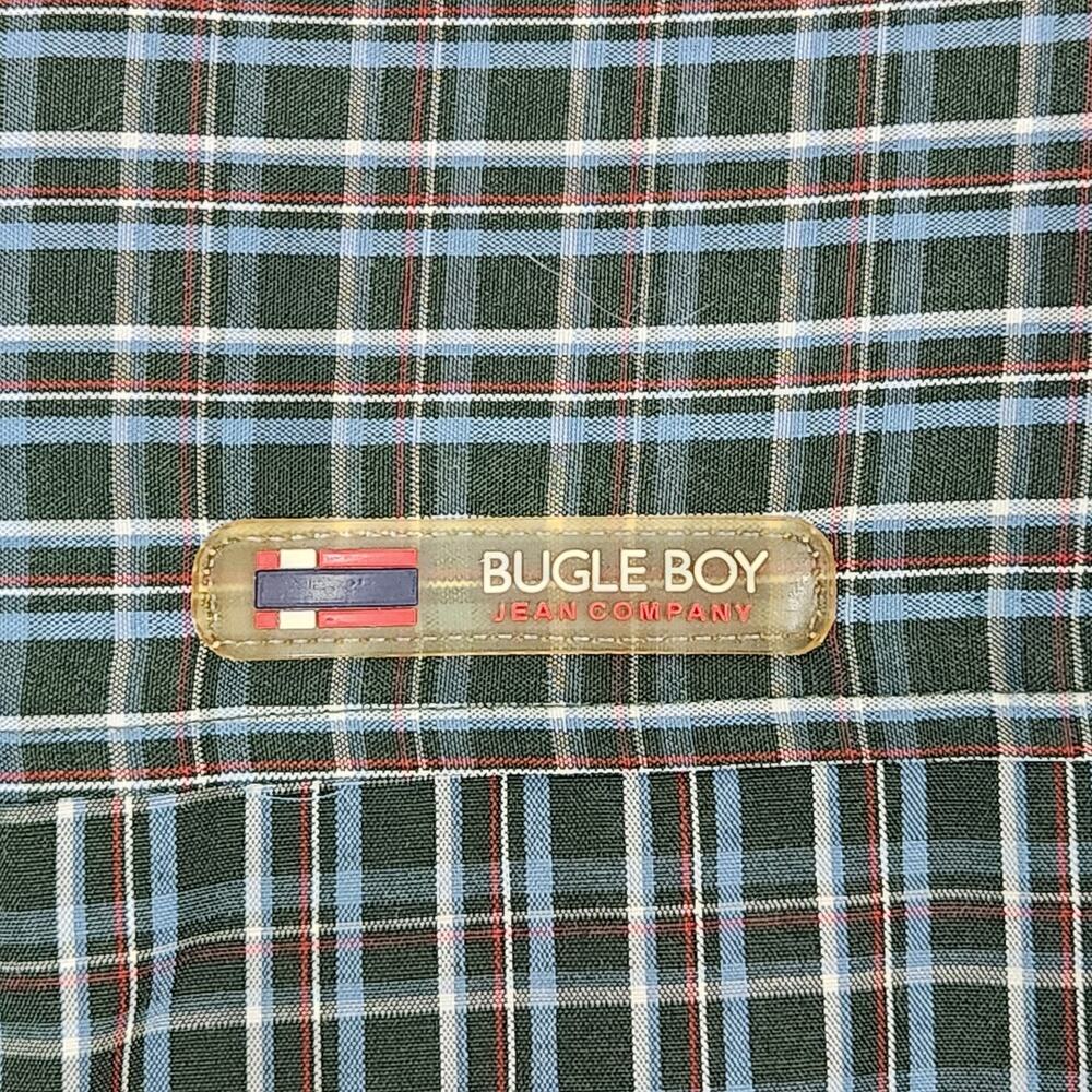 Vintage 2002 Bugle Boy Shirt Men's Size S Green Blue Plaid Sleeve Button Up Y2K - Picture 4 of 11
